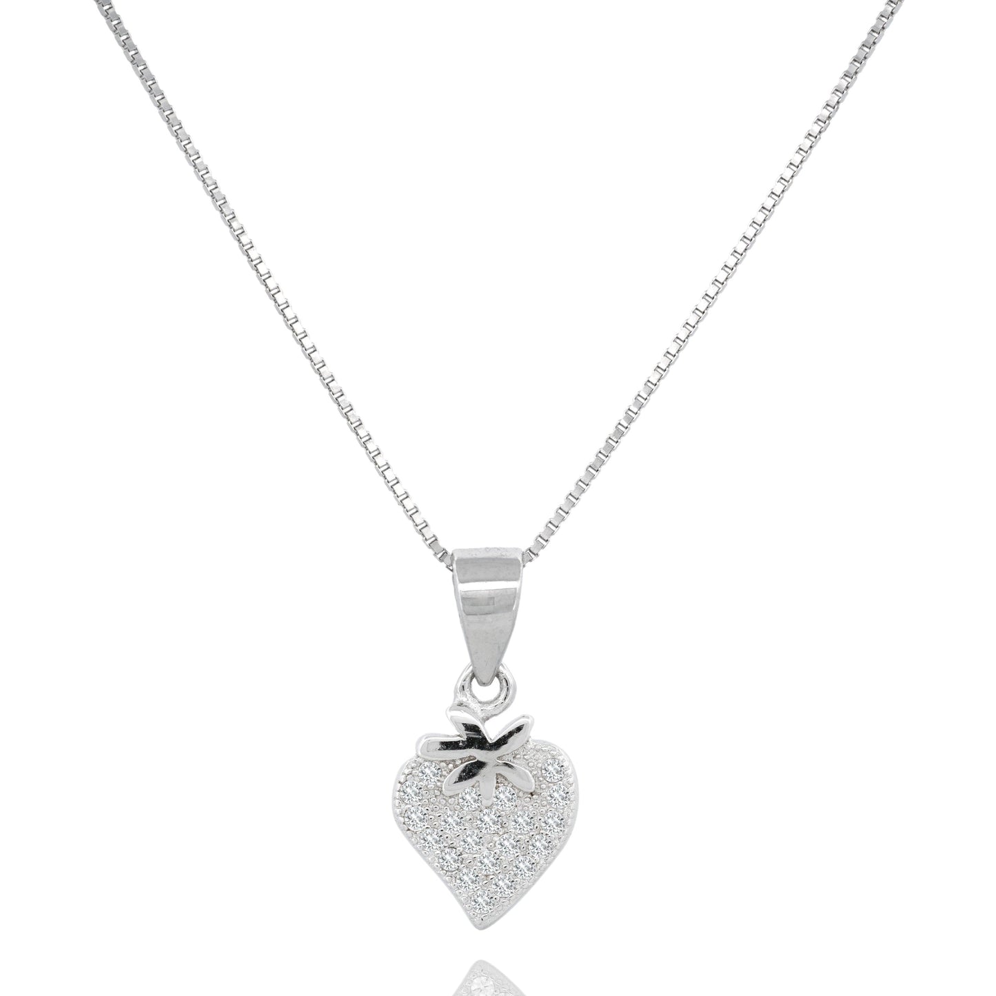 Sweet Sparkle Strawberry Heart Sterling Silver CZ Necklace