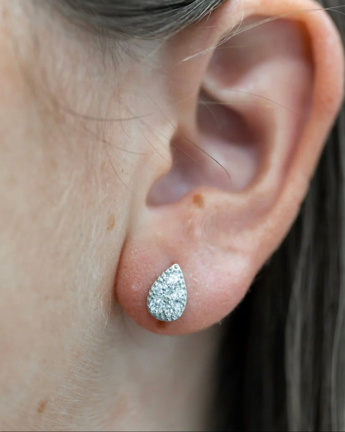 Sterling Silver Teardrop Cubic Zirconia Stud Earrings