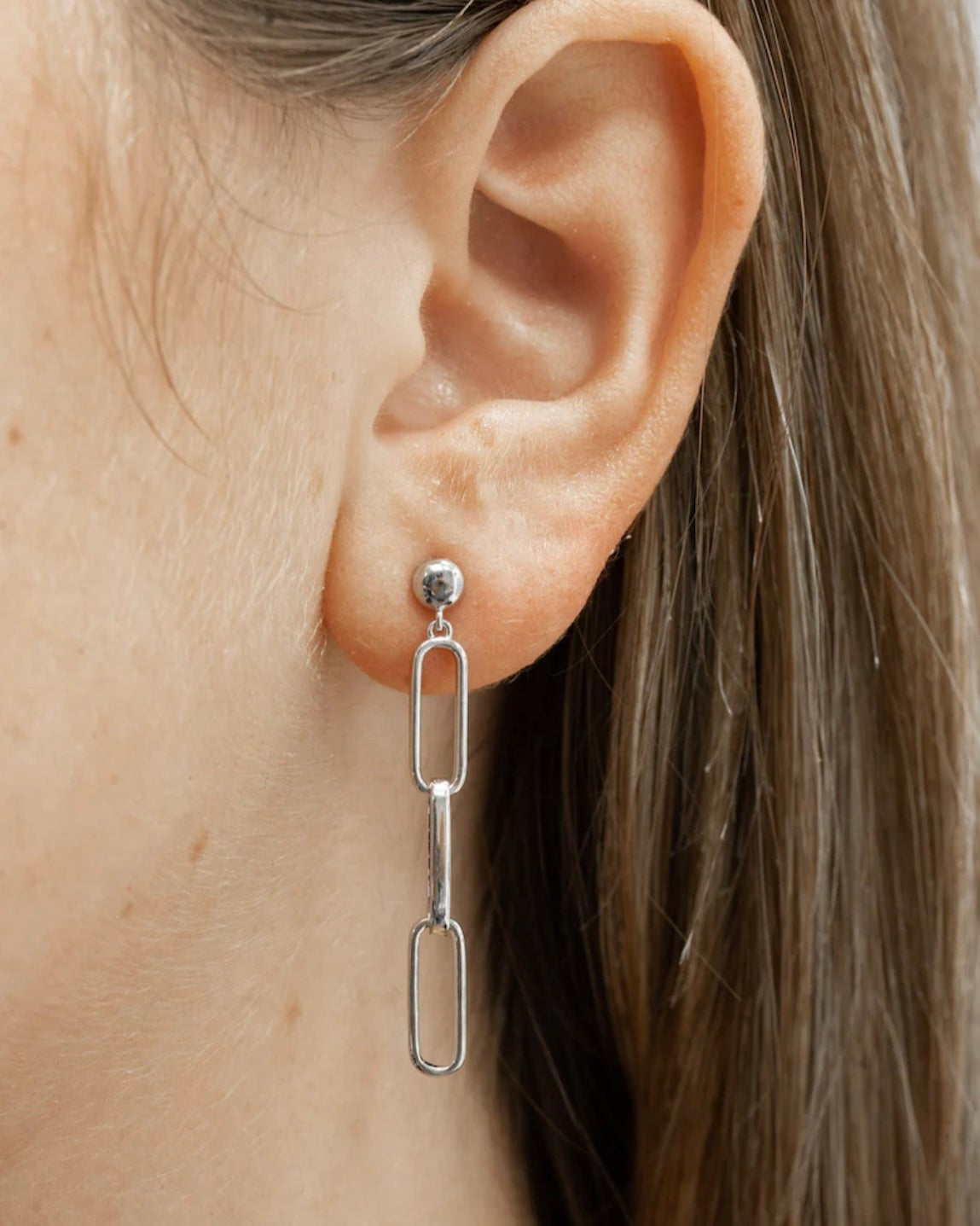 Sterling Silver Linked Chain Drop Earrings