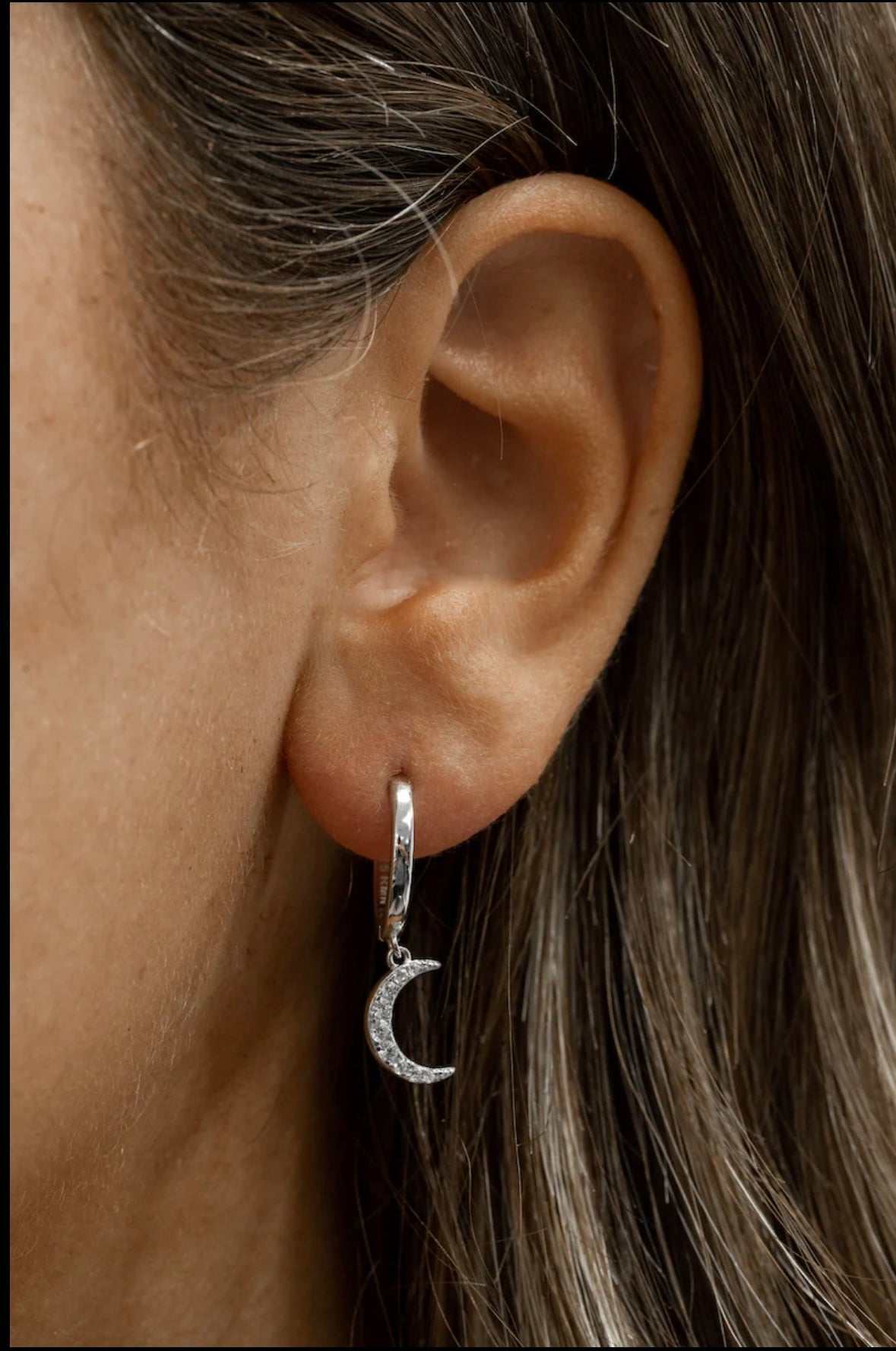 Silver Moon Hanging Hoop Earrings