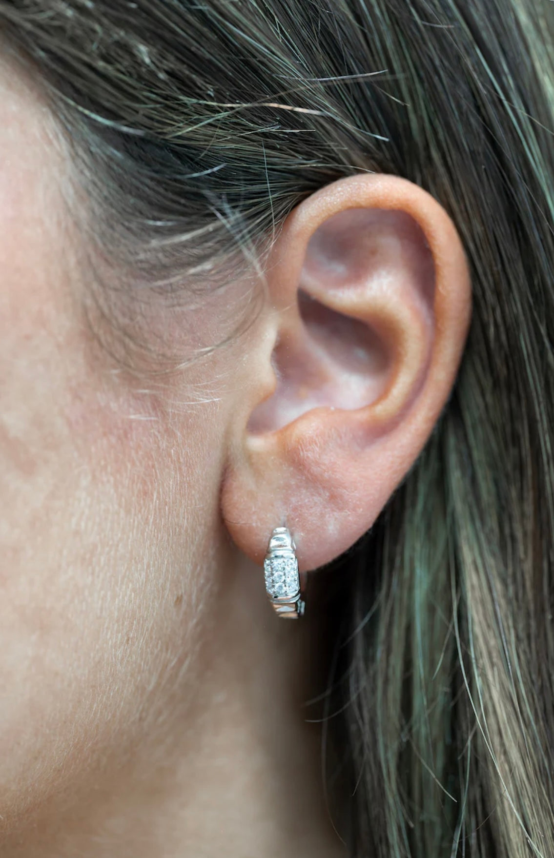 Sparkle Ribbed Sterling Silver CZ Huggie Earrings