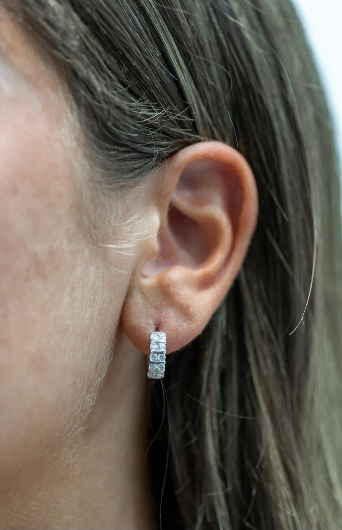 Sterling Silver Cubic Zirconia Baguette Huggie Earrings