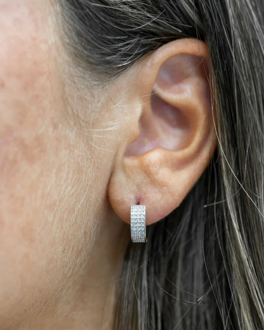 Multi-Row Sparkle Sterling Silver CZ Huggie Earrings