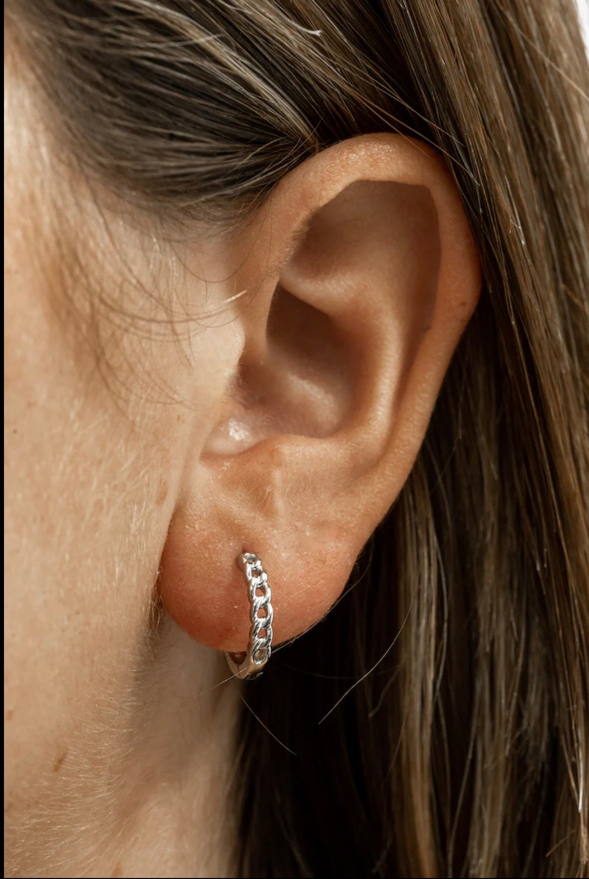 Silver Mini Chain Huggie Earrings