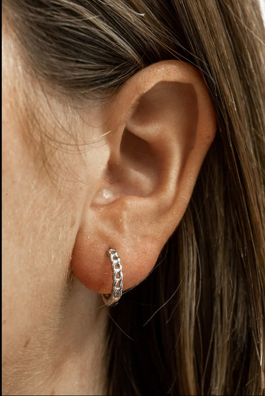 Silver Mini Chain Huggie Earrings
