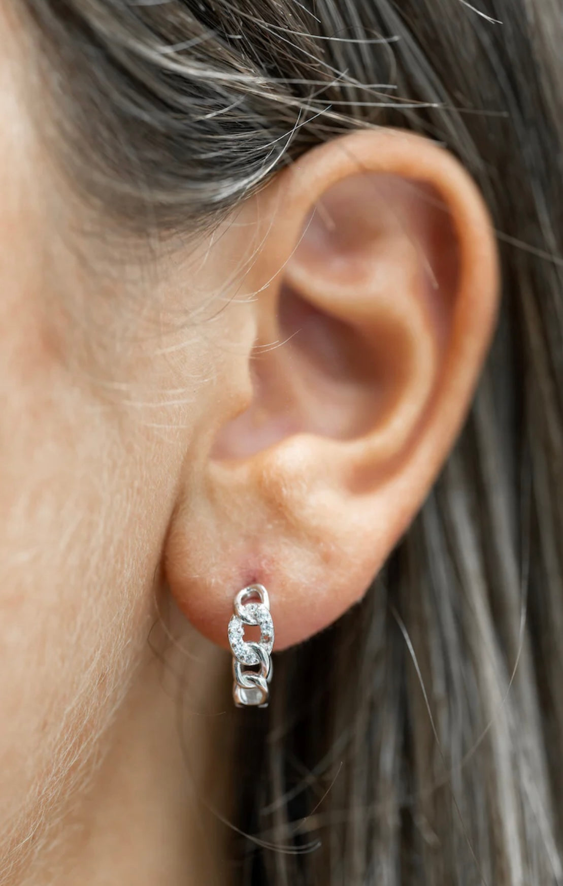 Sterling Silver Cuban Link Huggie Hoop Earrings