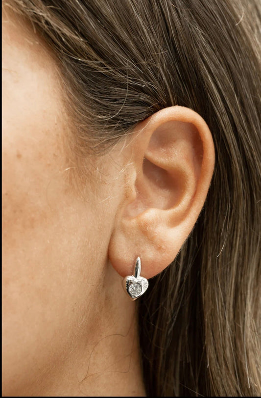Silver Heart Stone Earrings
