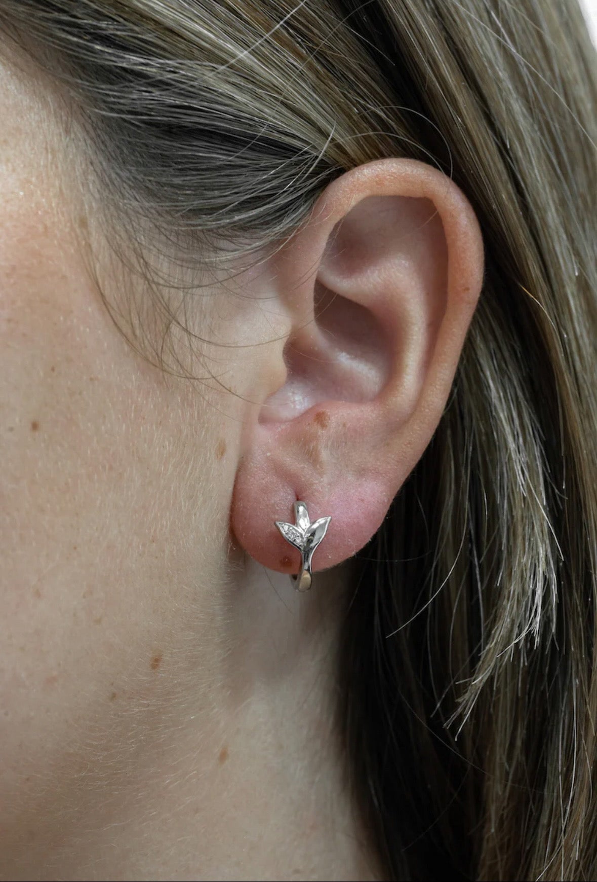 Silver Leaf Huggie Hoop Earrings