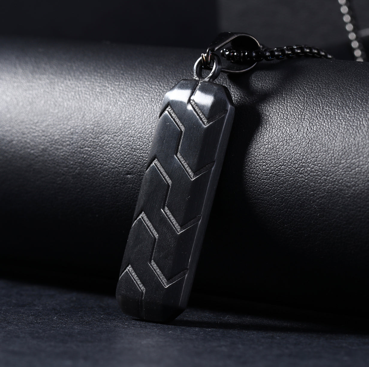 Edgy Black Dog Tag Pendant Necklace