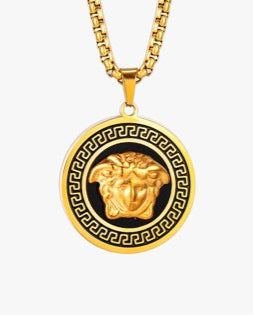 Bold Medusa Head Gold-Tone Stainless Steel Pendant Necklace
