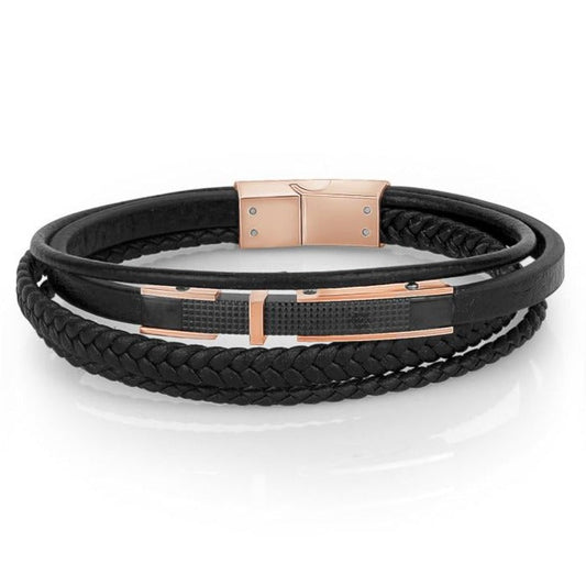 Rose Gold Accent Leather Multi-Strand Bracelet