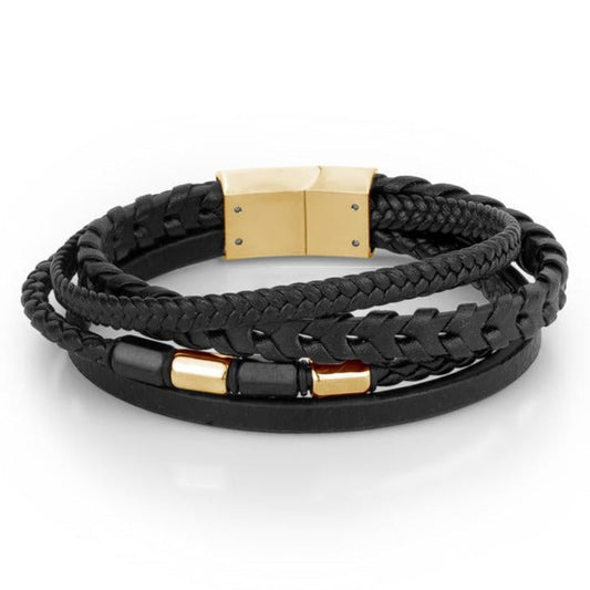 Men's Braided Leather & Gold Accent Bracelet