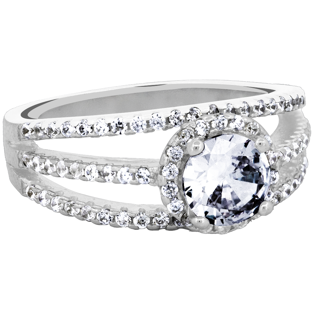 Sterling Silver Sparkling Pave Halo Ring