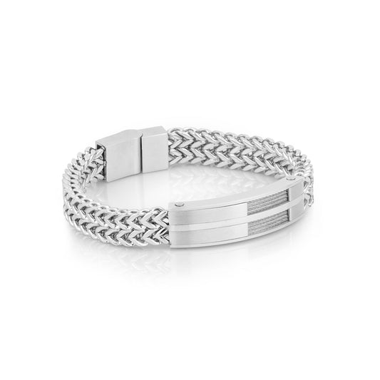 Men's Foxtail Chain Bracelet with Textured Plaque
