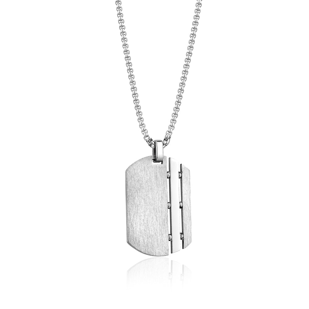 Men's Stainless Steel Dog Tag Pendant Necklace with Vertical Grooves