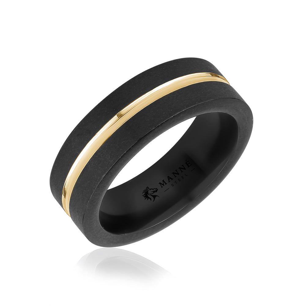 Manné Black & Gold Stripe Stainless Steel Ring