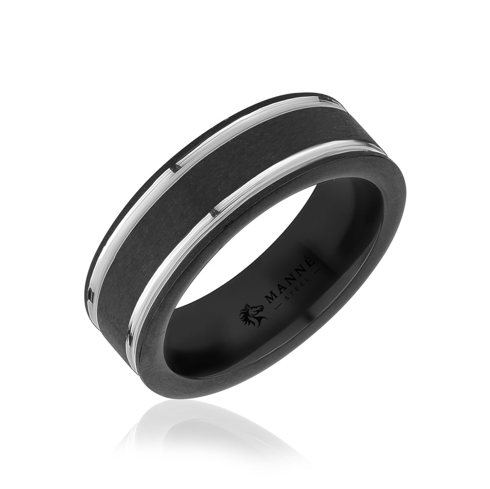 Brushed Black Stainless Steel Band with Polished Stripes