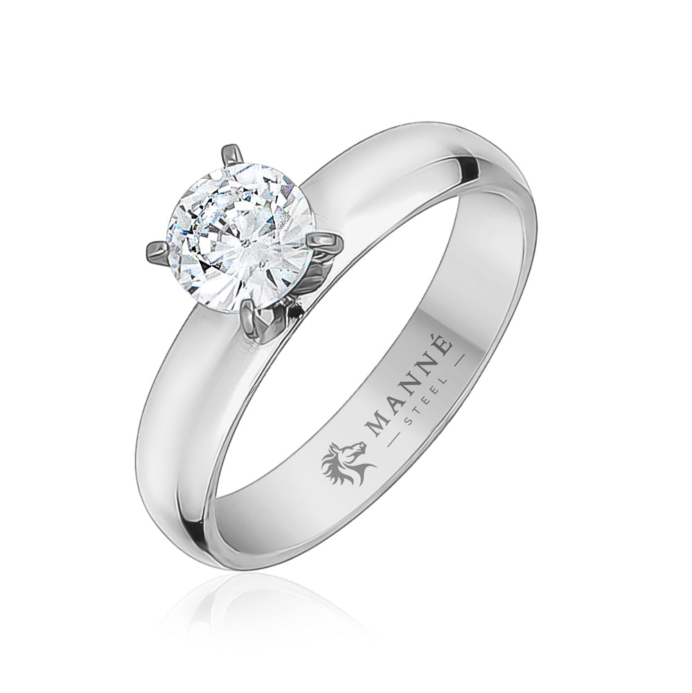 Women's Polished One Carat Solitaire Stainless Steel Ring