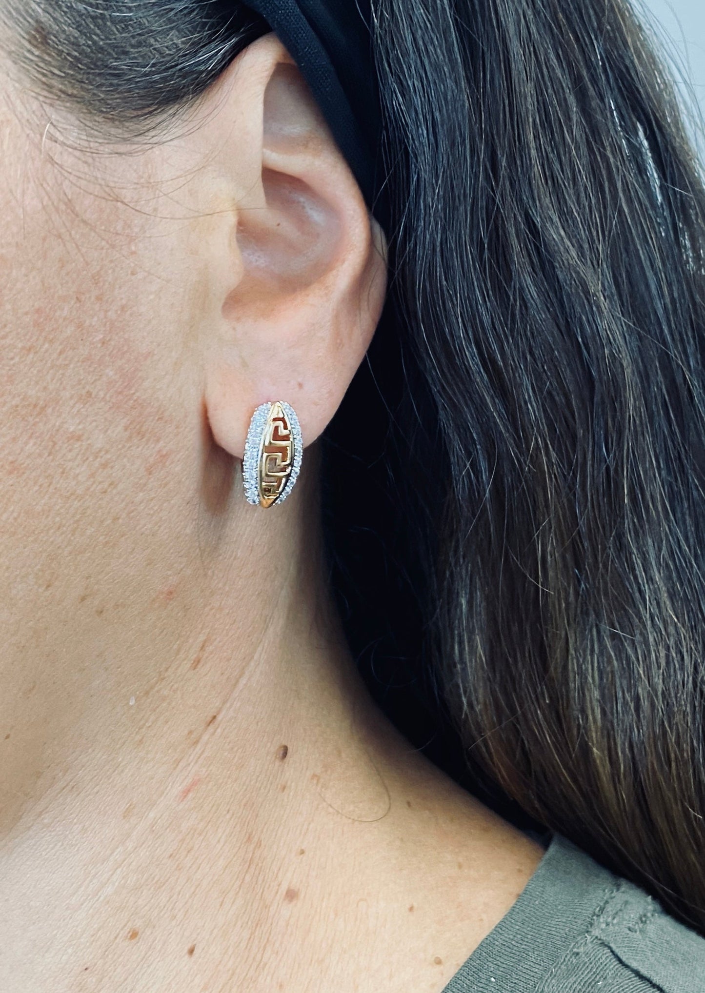 18ct Gold Plated Greek Key CZ Hoop Earring