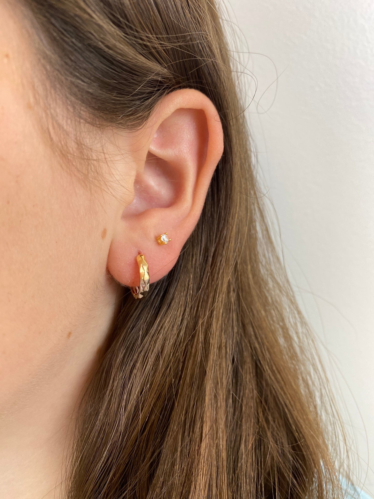 18ct Gold Plated Hammered High Polished Huggies Earrings