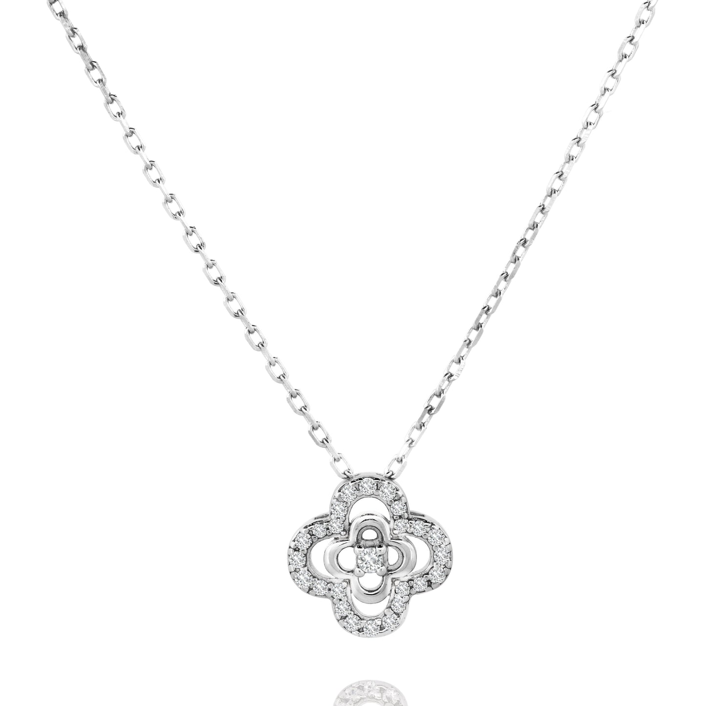 Silver Quatrefoil Crystal Pendant Necklace