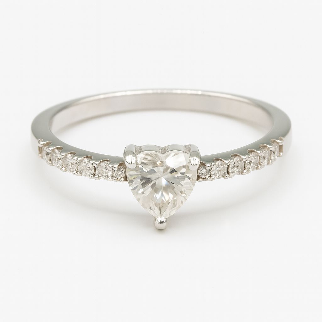 0.5ct Heart Moissanite Sterling Silver Ring, D Colour GRA Certified