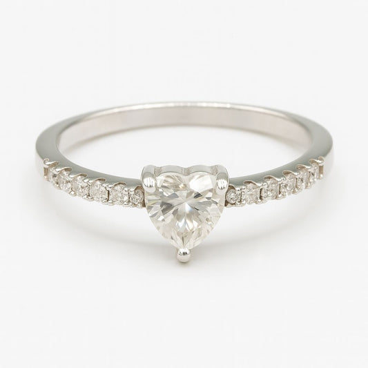 0.5ct Heart Moissanite Sterling Silver Ring, D Colour GRA Certified