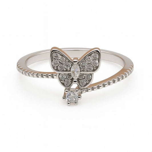 1.17ct D-Colour Moissanite Flutter Butterfly Sterling Silver Ring - GRA Certified