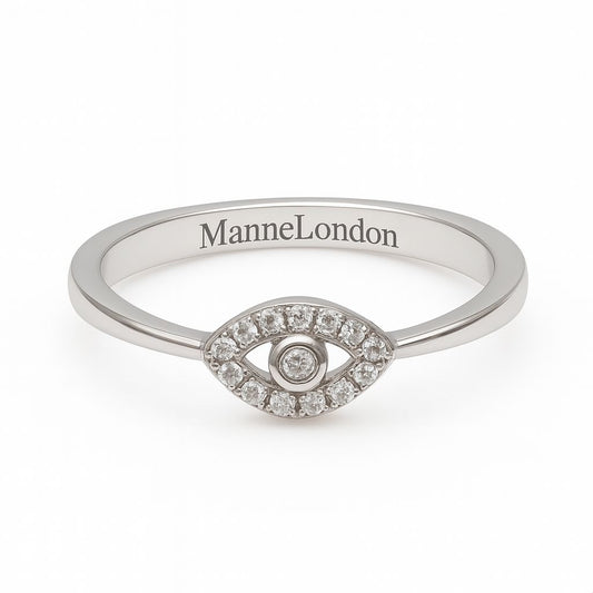 0.07ct D Colour Moissanite Evil Eye Ring. GRA Certified
