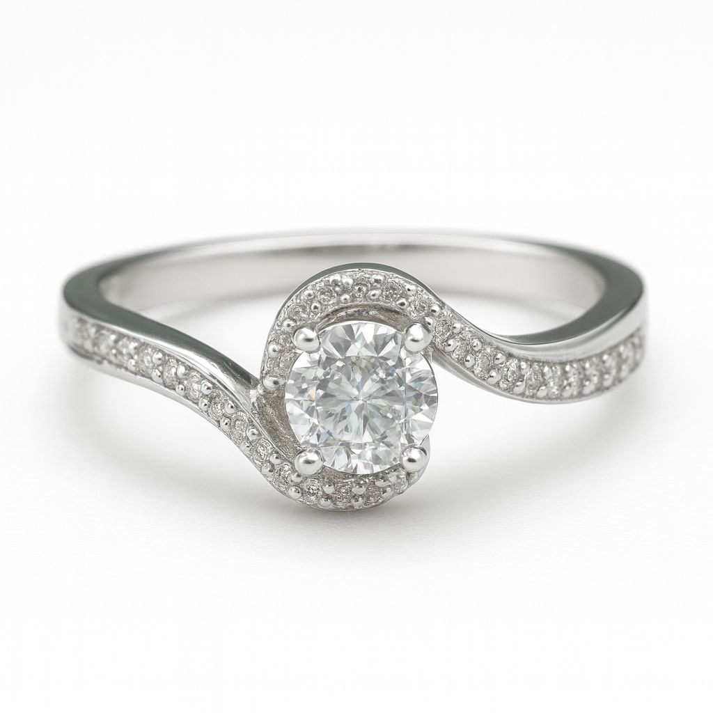 sterling Silver Swirl Halo CZ Ring