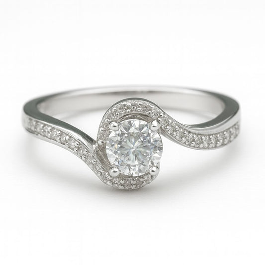 sterling Silver Swirl Halo CZ Ring