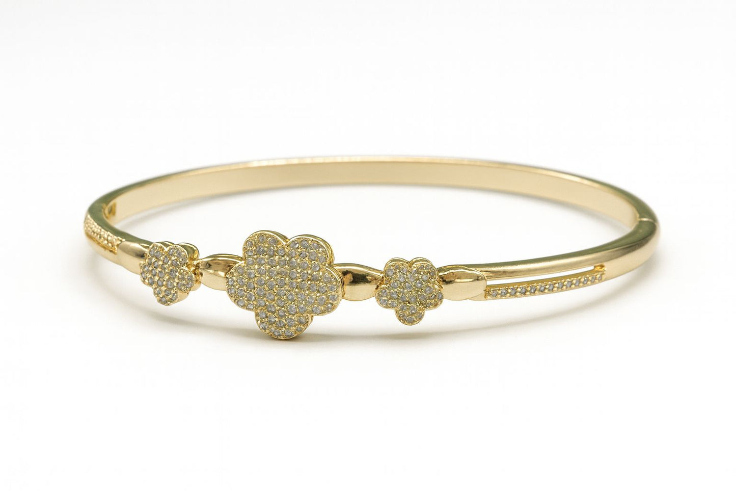 14ct Pavé Flower Gold Plated Bangle Bracelet