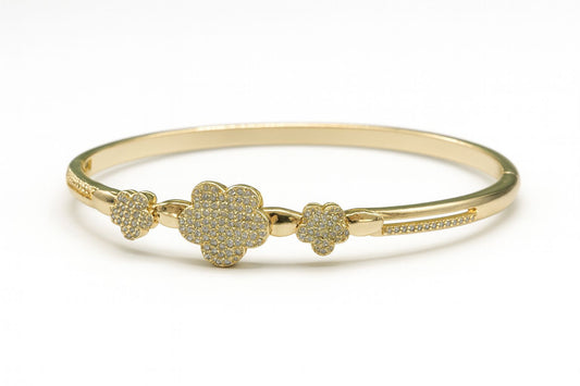 14ct Pavé Flower Gold Plated Bangle Bracelet