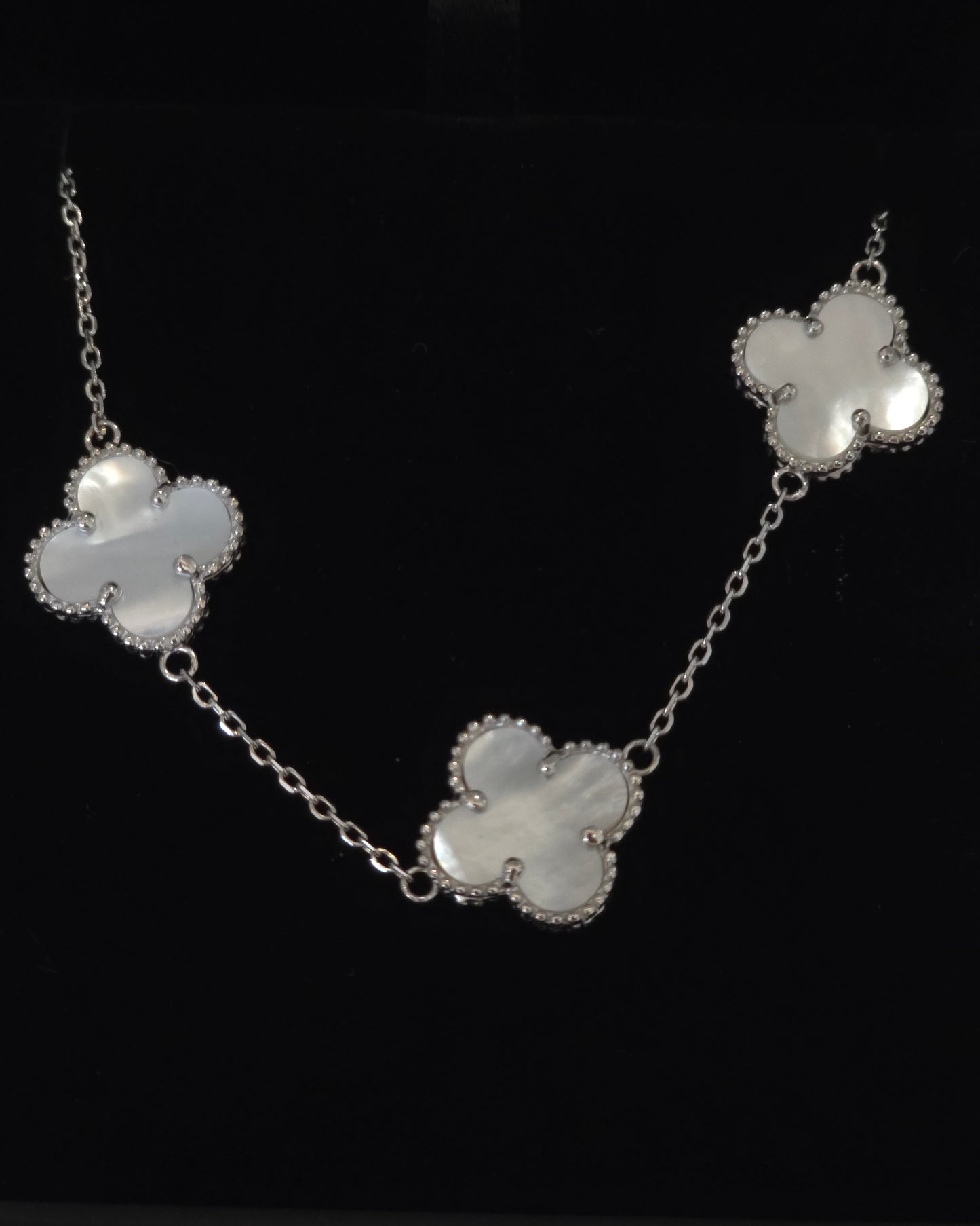 Sterling Silver 925 Mother of Pearl Clover Station Bracelet