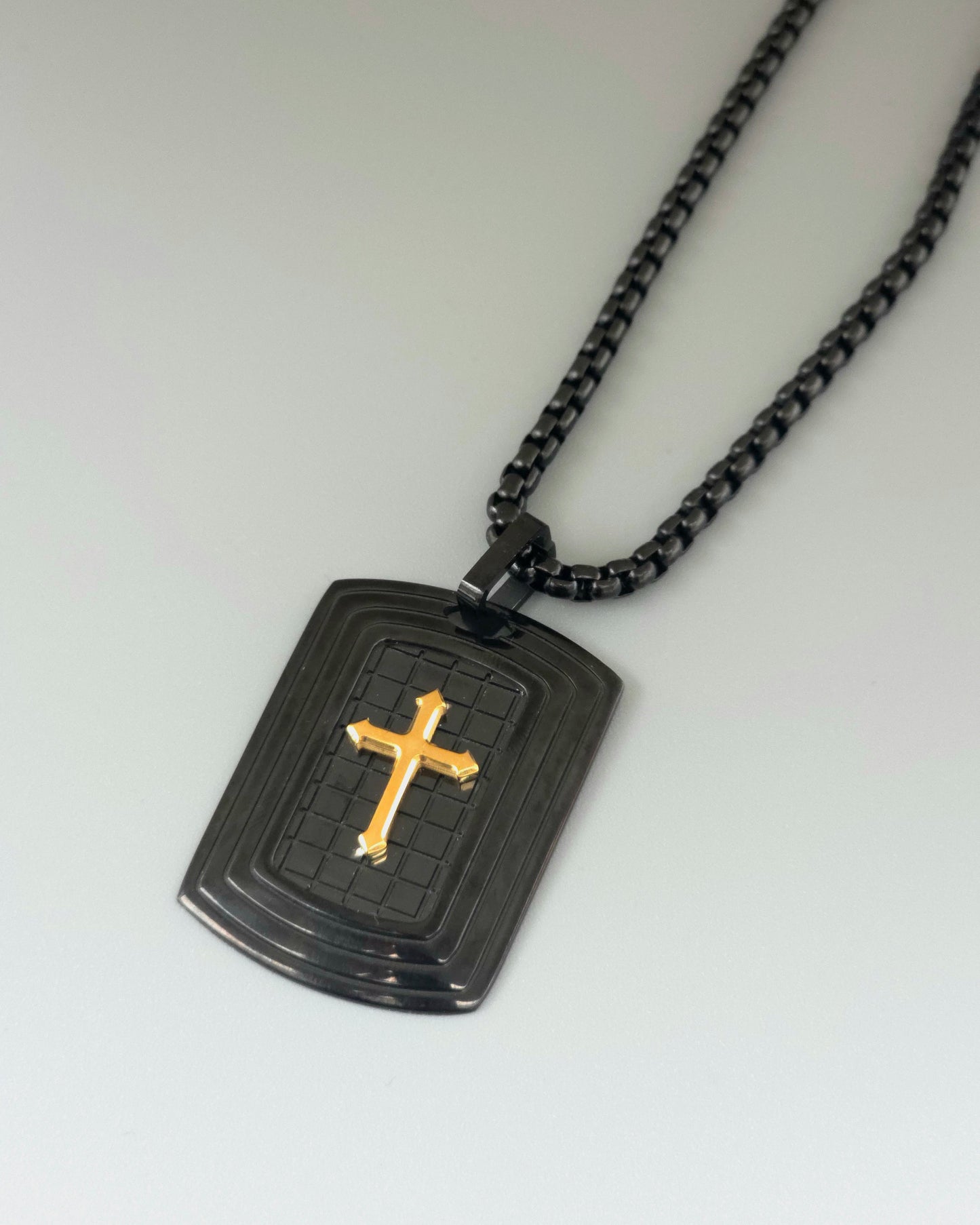 Men's Stainless Steel Dog Tag Pendant Necklace with Gold Cross