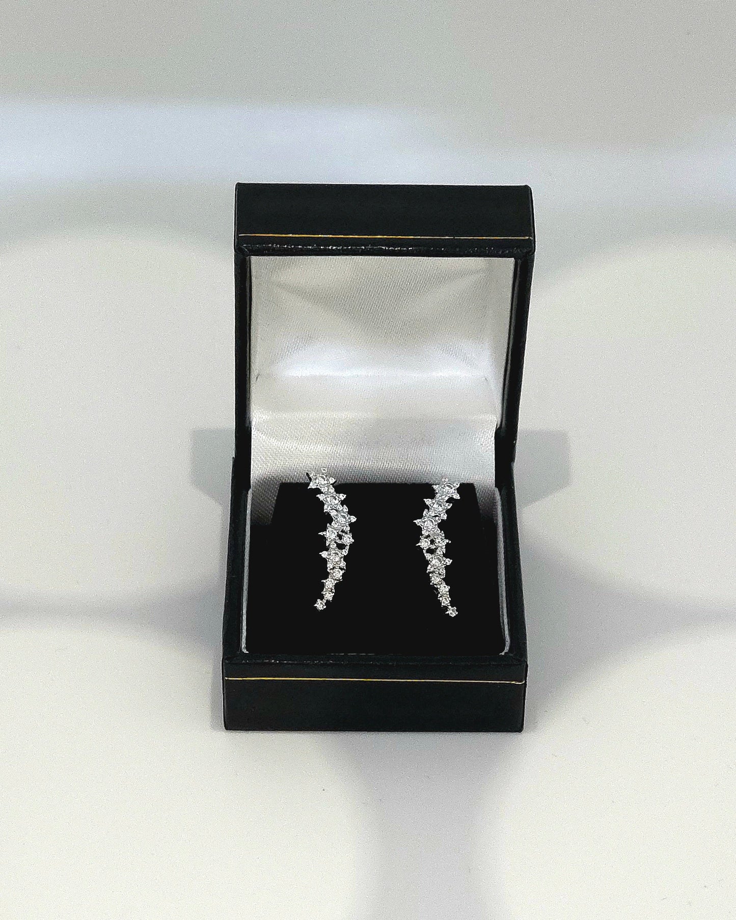 Sterling Silver 925 Cubic Zirconia Star Cluster Crawler Earrings