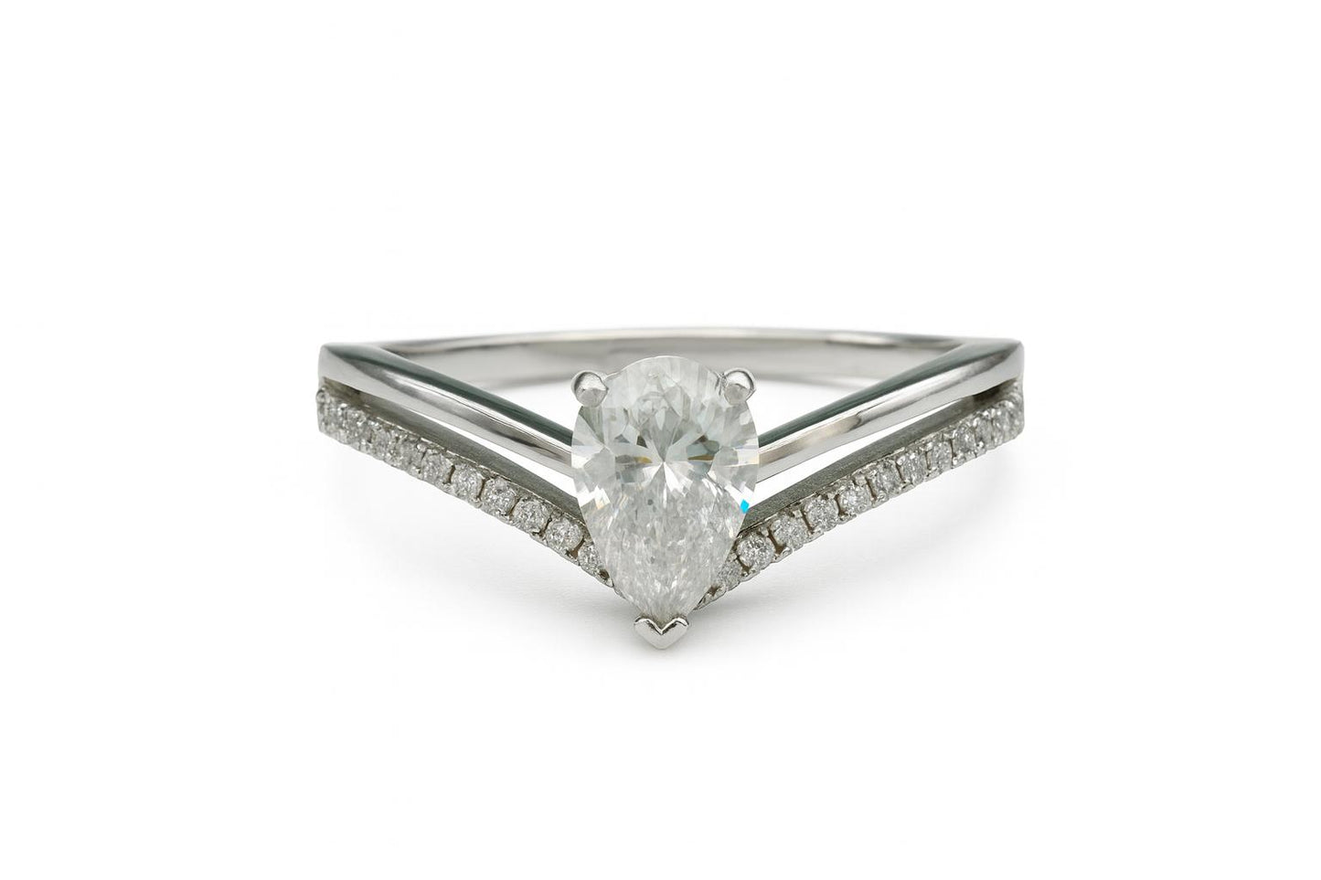 0.8 ct D- Colour V-Shaped Moissanite Ring in Sterling Silver with Rhodium Plating (GRA Certified)