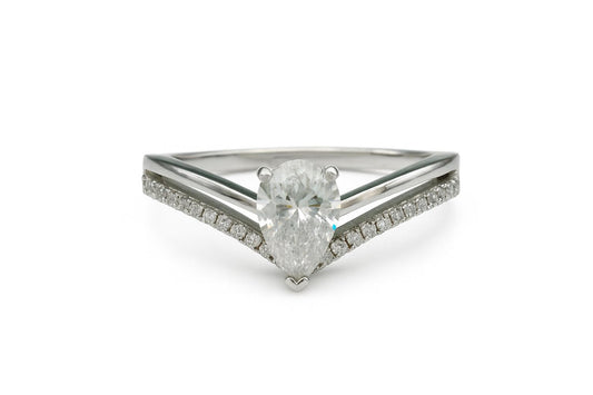 0.8 ct D- Colour V-Shaped Moissanite Ring in Sterling Silver with Rhodium Plating (GRA Certified)