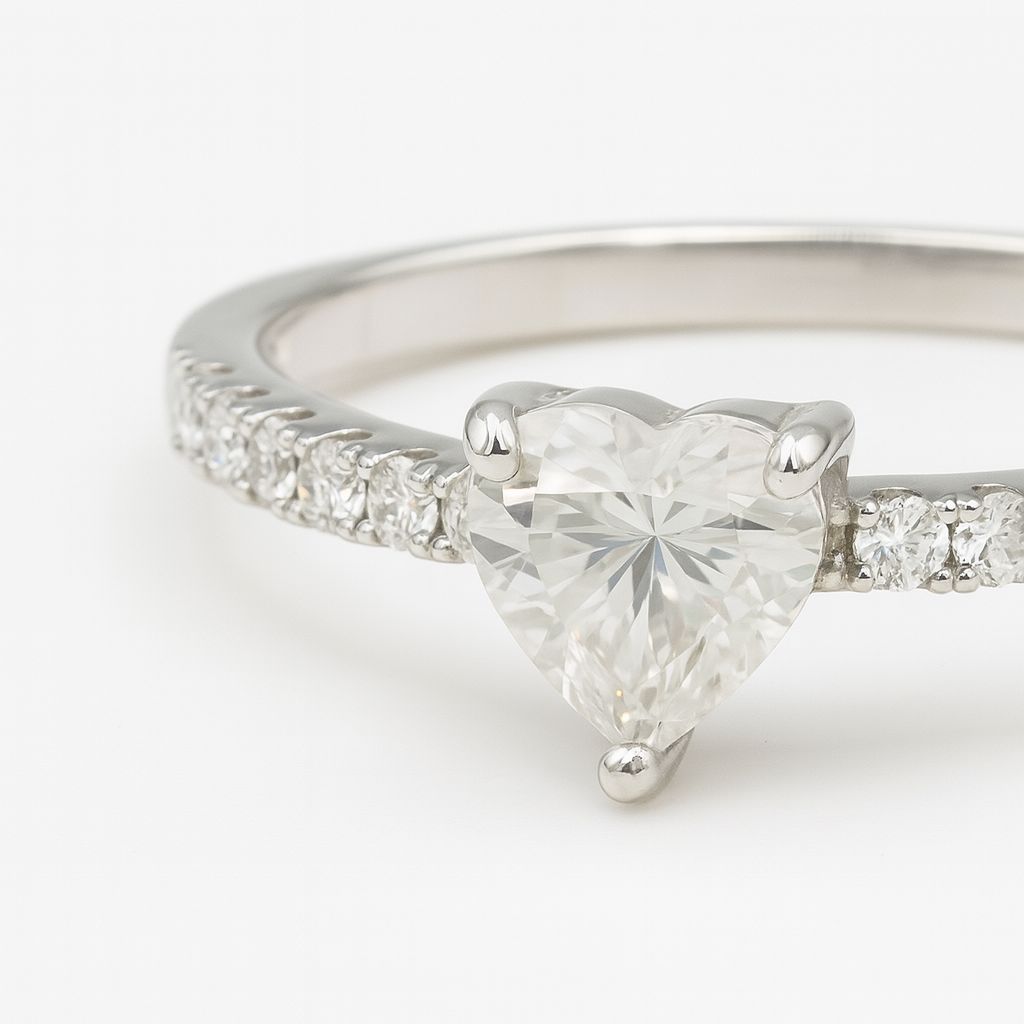 0.5ct Heart Moissanite Sterling Silver Ring, D Colour GRA Certified