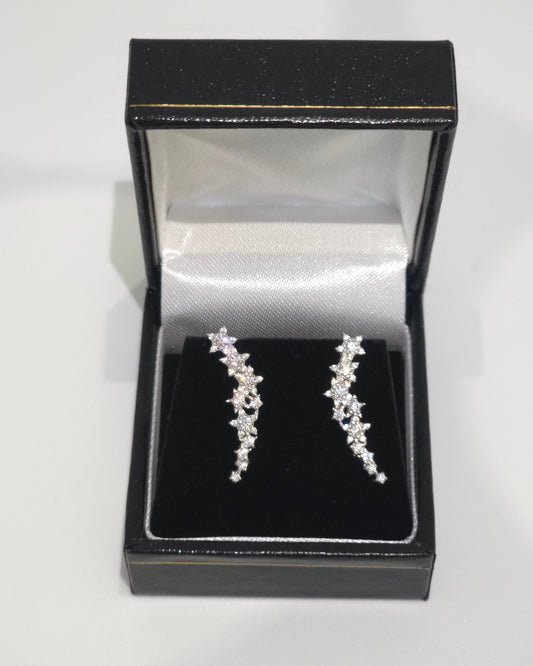 Sterling Silver 925 Cubic Zirconia Star Cluster Crawler Earrings