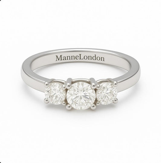0.3ct D-Colour Moissanite Trilogy Ring - GRA Certified