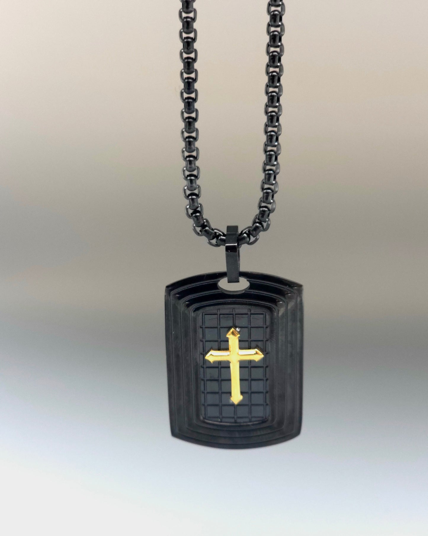 Men's Stainless Steel Dog Tag Pendant Necklace with Gold Cross