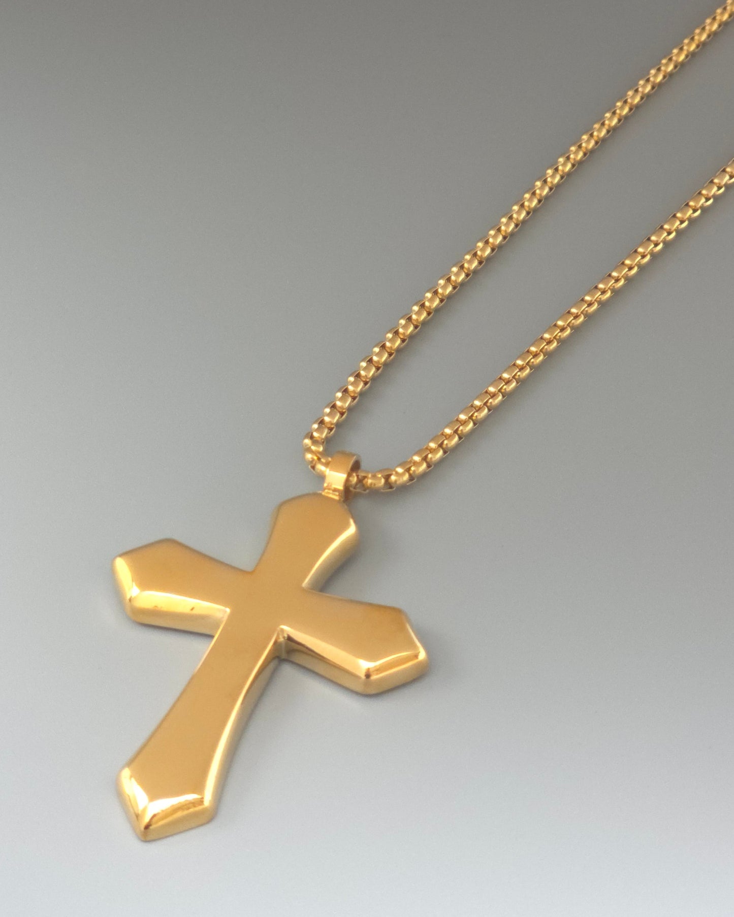 Bold Gold-Tone Stainless Steel Cross Pendant Necklace