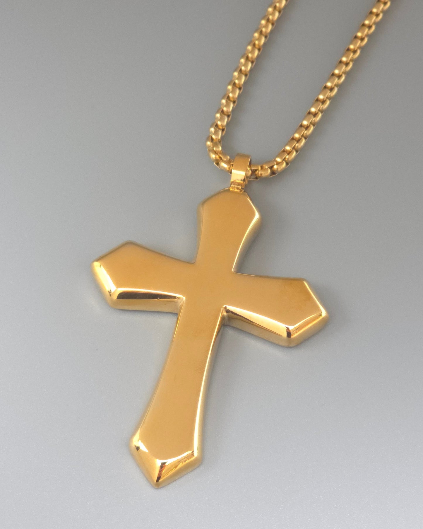 Bold Gold-Tone Stainless Steel Cross Pendant Necklace