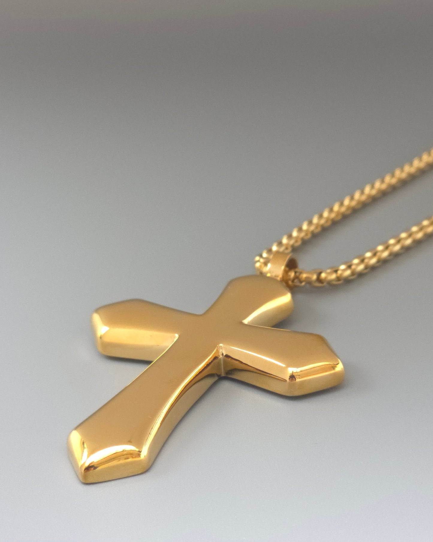 Bold Gold-Tone Stainless Steel Cross Pendant Necklace
