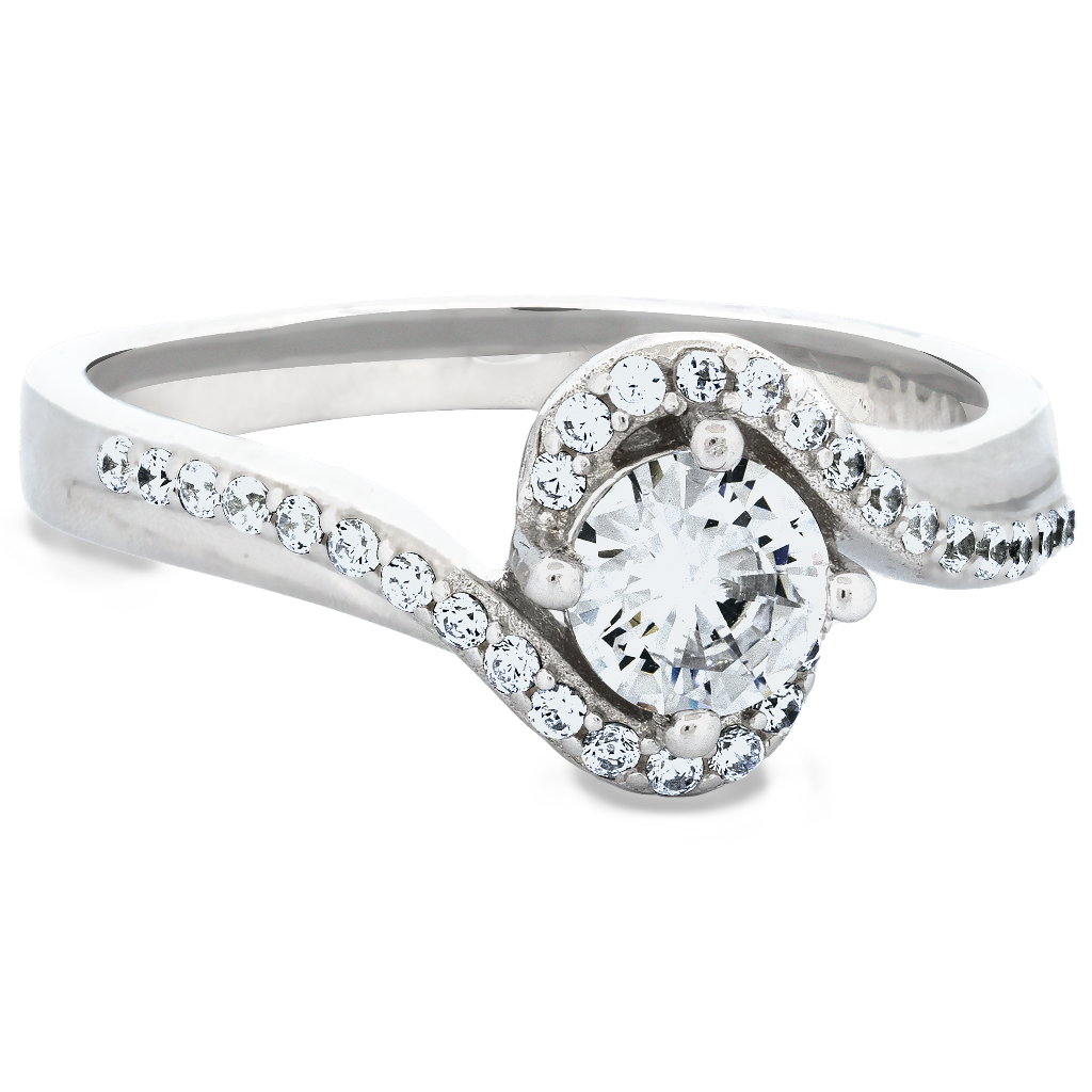 sterling Silver Swirl Halo CZ Ring