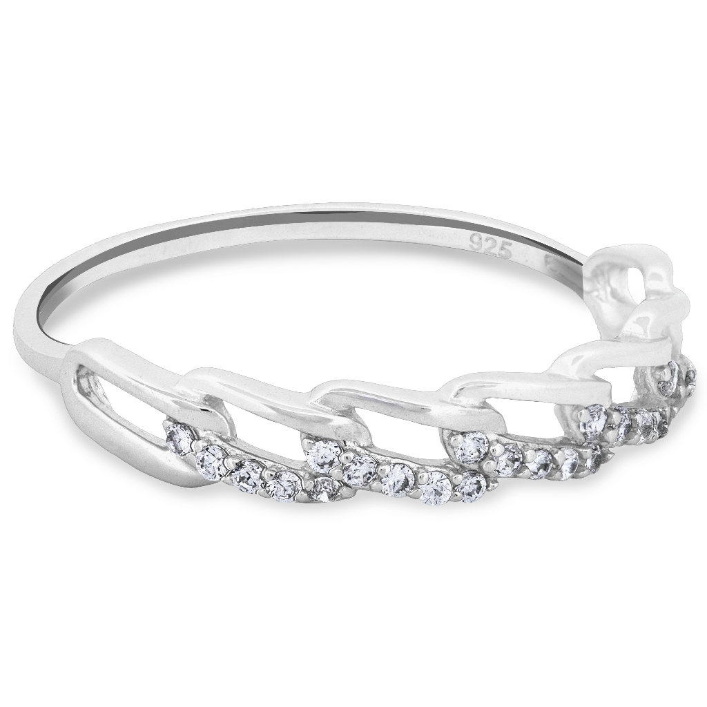 Sterling Silver Chain Link CZ Ring