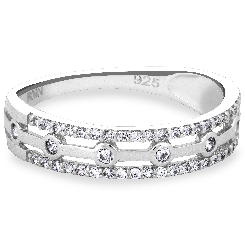 Sterling silver Radiant Trellis CZ Band Ring