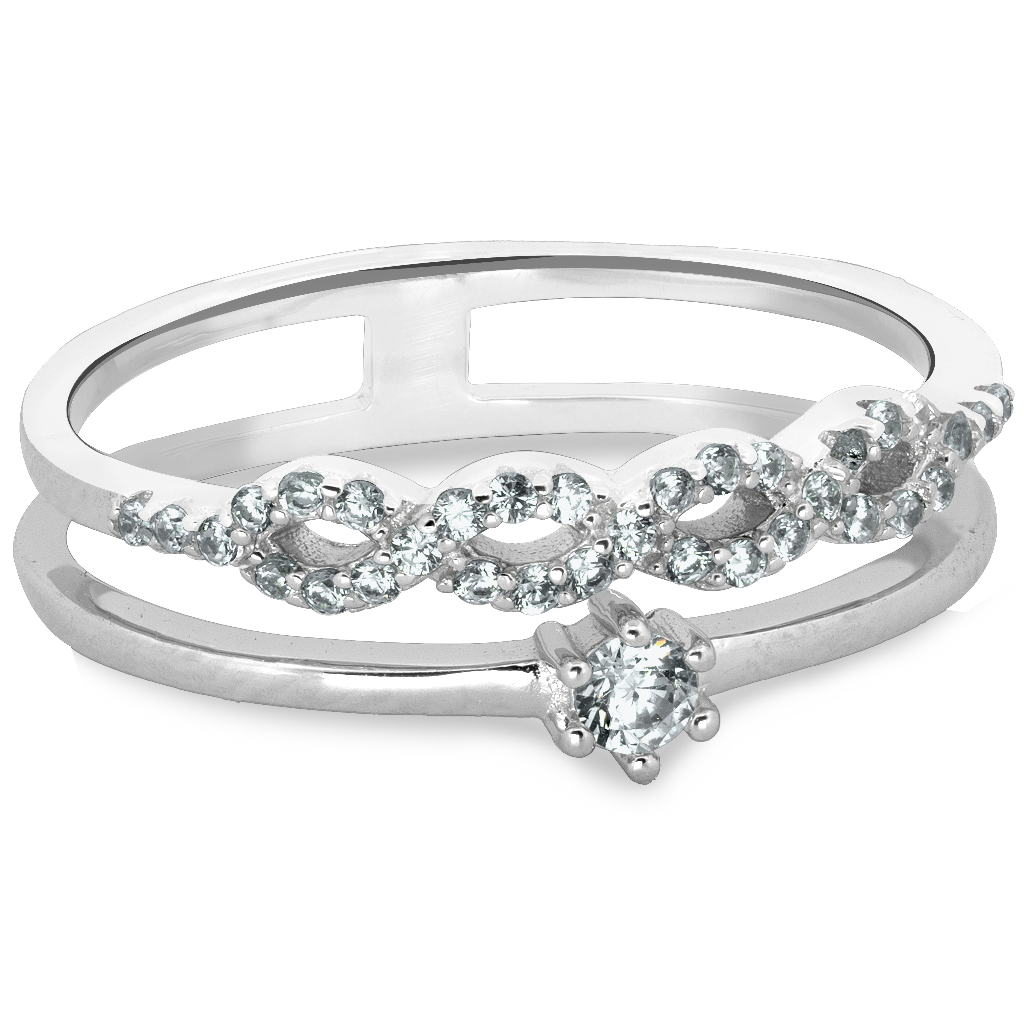 Sterling Silver Intertwined CZ Ring with Solitaire Accent