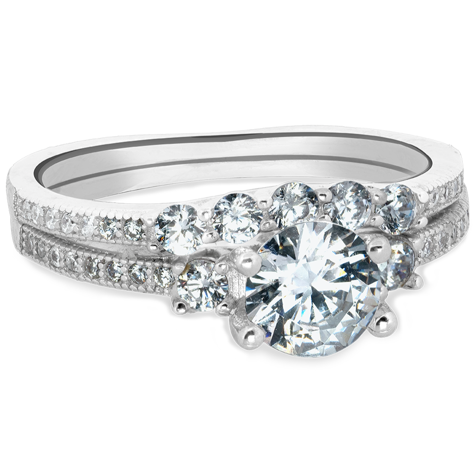 Sterling Silver CZ Round Cut Bridal Set Ring